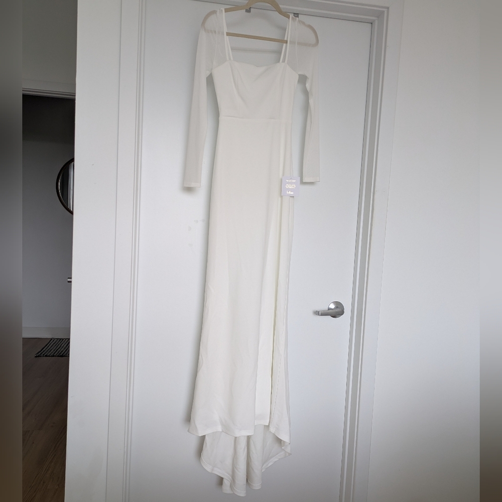 Lulus Lovingly Yours White Mesh Long Sleeve Maxi Bridal Wedding Dress - Picture 5 of 15